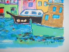 Saint Tropez : The Small Harbor - Original lithograph