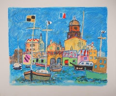 Saint Tropez : The Small Harbor - Original lithograph