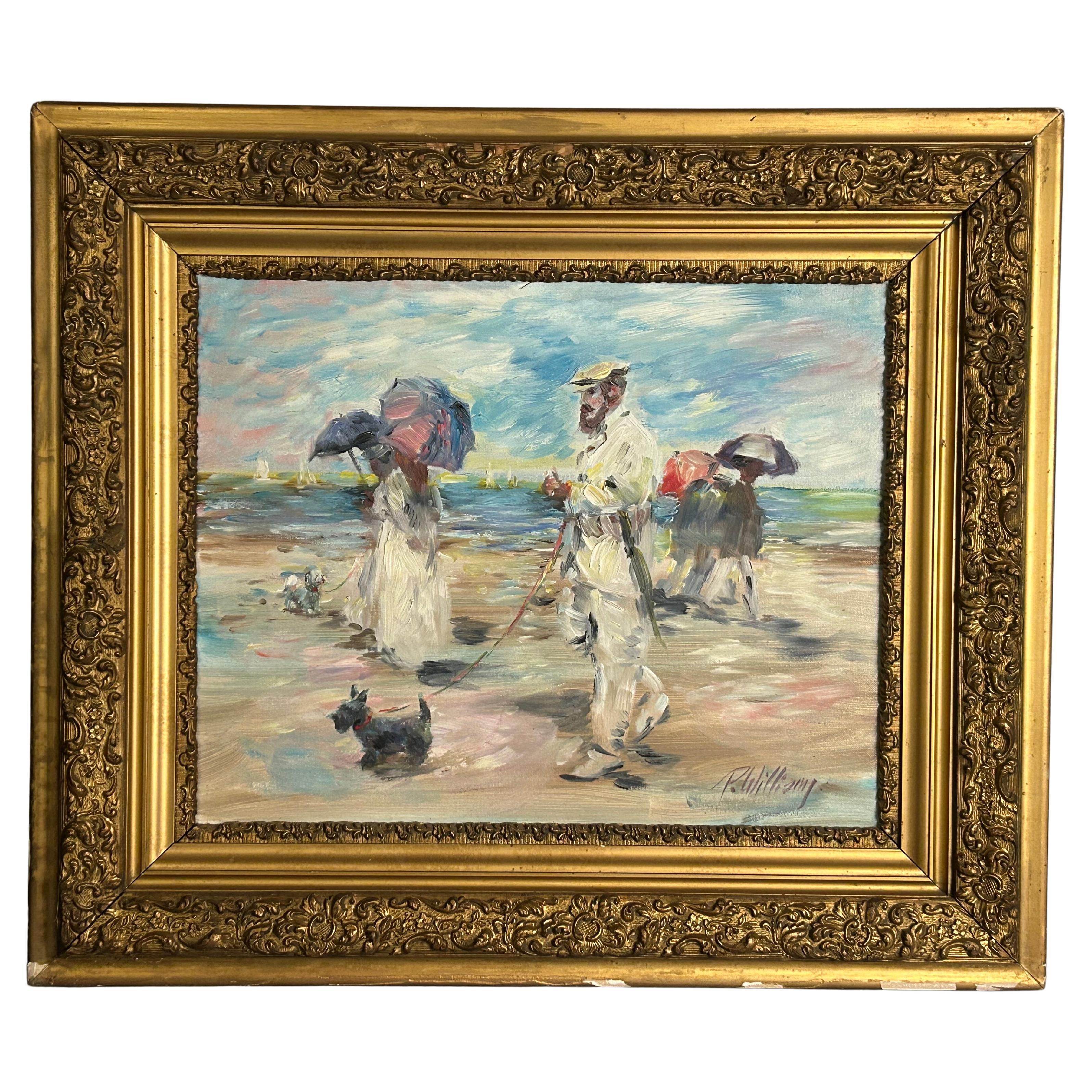 Paul Alan Williams "Paseo por la playa" óleo sobre lienzo Connecticut
