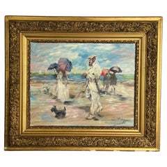 Paul Alan Williams "Paseo por la playa" óleo sobre lienzo Connecticut