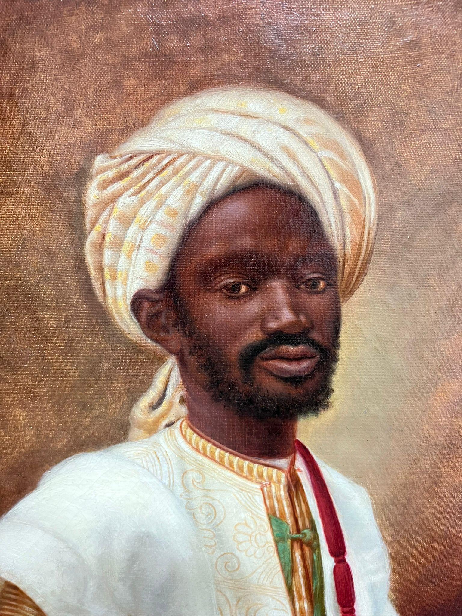 Regal Portrait of African Nobleman 19th Century French Orientalist Oil Painting 8