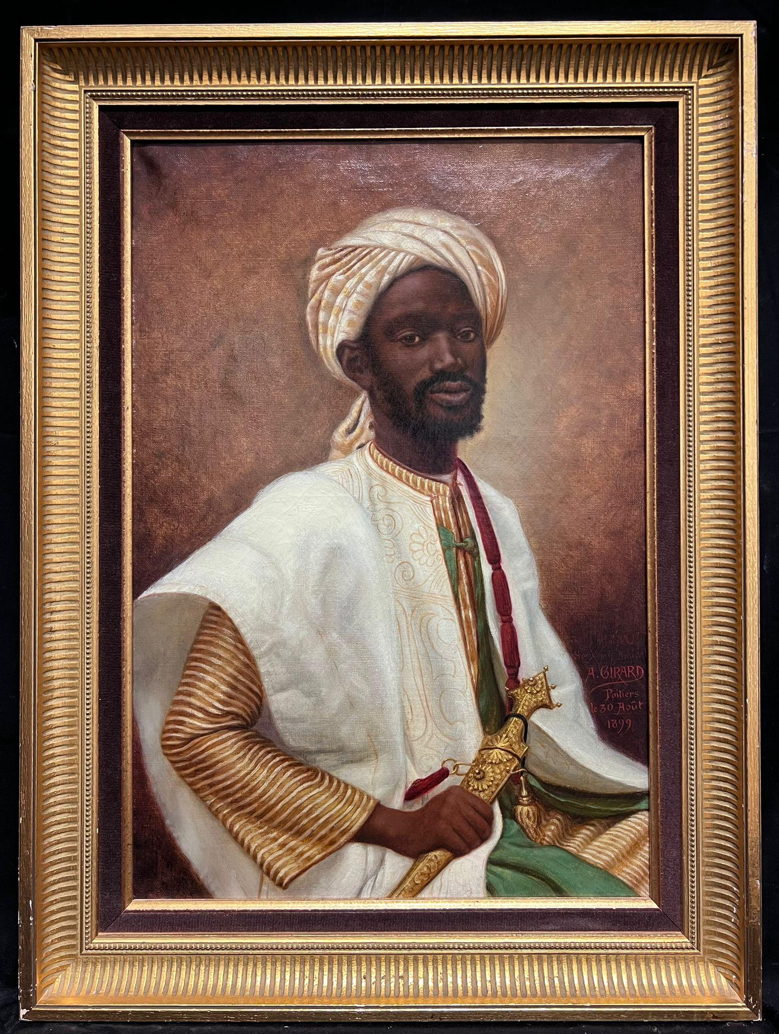 Regal Portrait of African Nobleman 19th Century French Orientalist Oil Painting - Brown Figurative Painting by Paul Albert Girard (1839 - 1920)