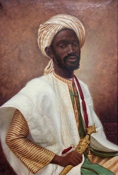 Regal Portrait of African Nobleman 19th Century French Orientalist Oil Painting