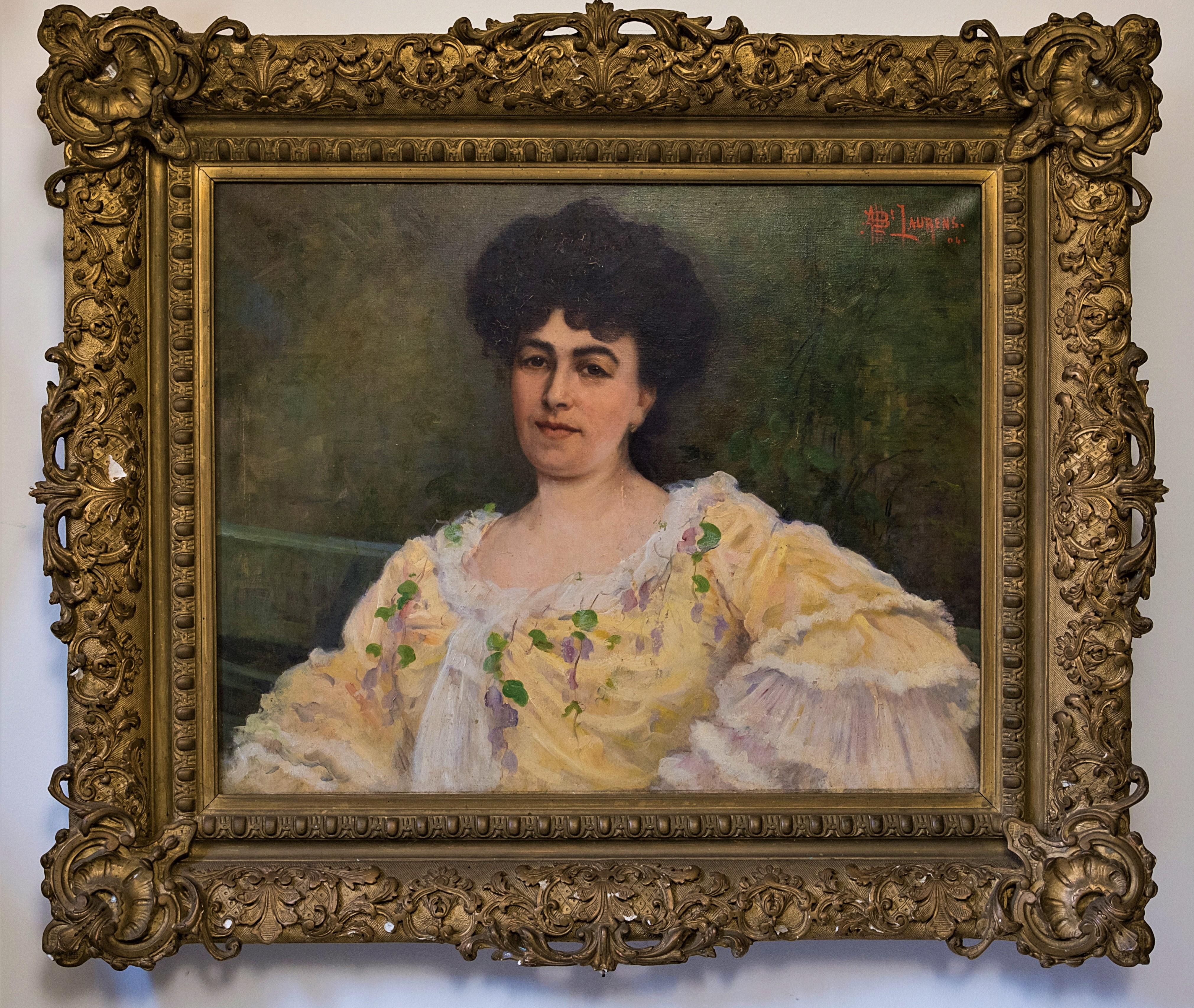 20th Century Impressionism Albert Laurens Female Portrait Oil on Canvas Yellow - Painting by Paul Albert Laurens
