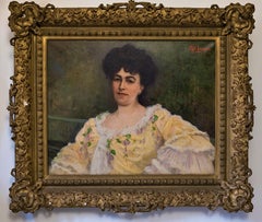 20th Century Impressionism Albert Laurens Female Portrait Oil on Canvas Yellow