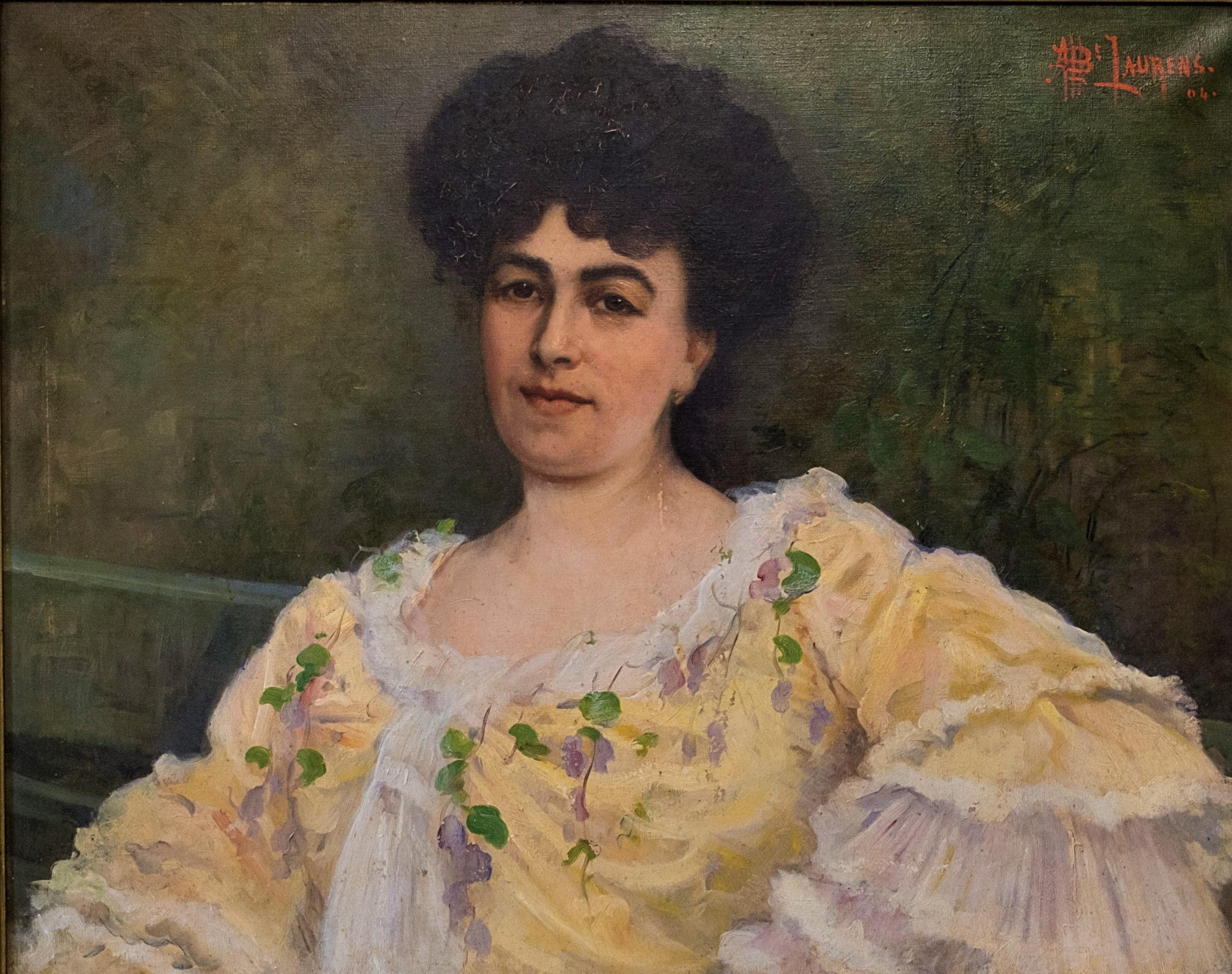 Paul Albert Laurens Portrait Painting - 20th Century Impressionism Albert Laurens Female Portrait Oil on Canvas Yellow
