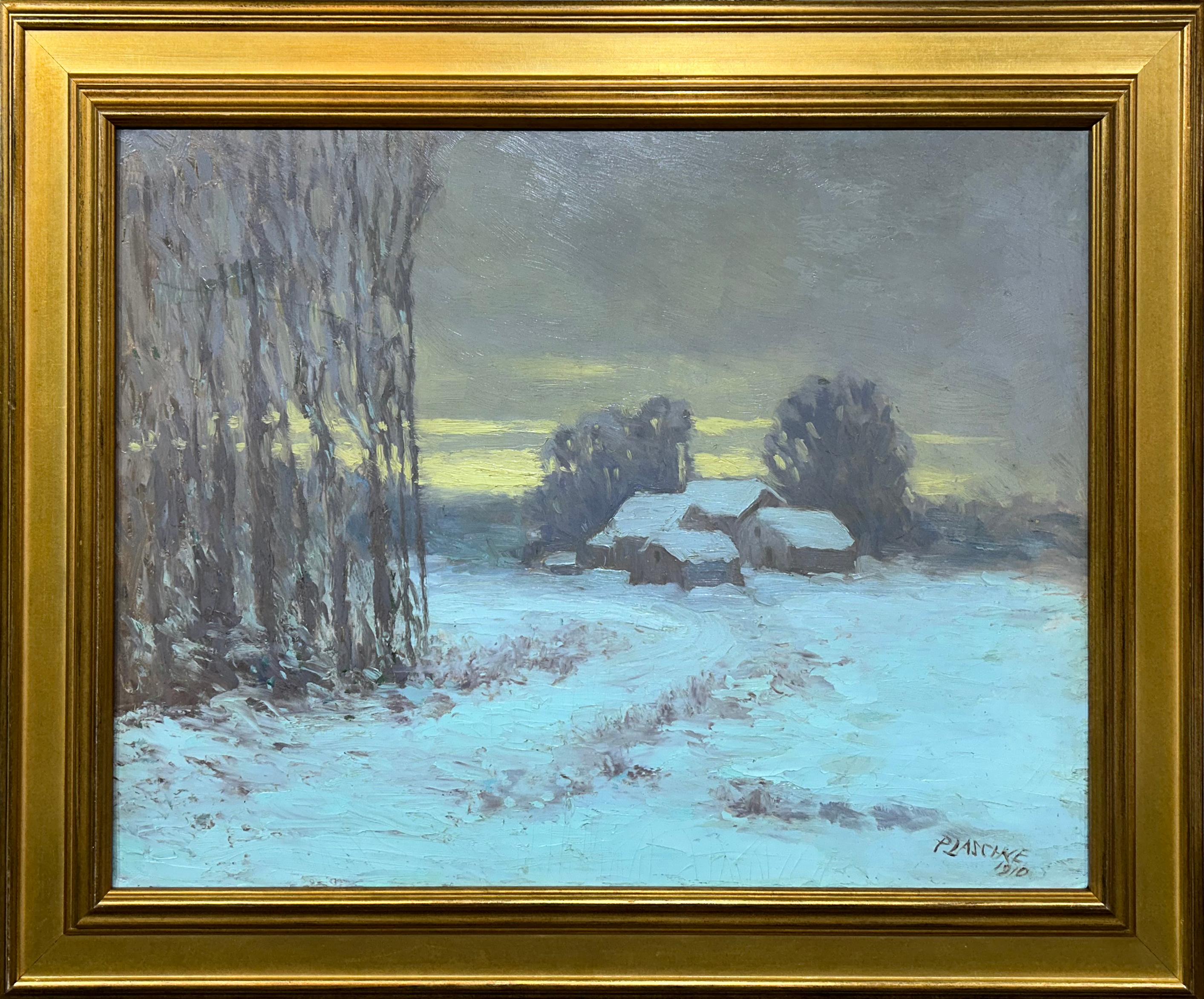 Impressionist Plein Air Winter Landscape by German American painter, 1910 - Painting by Paul Albert Plaschke