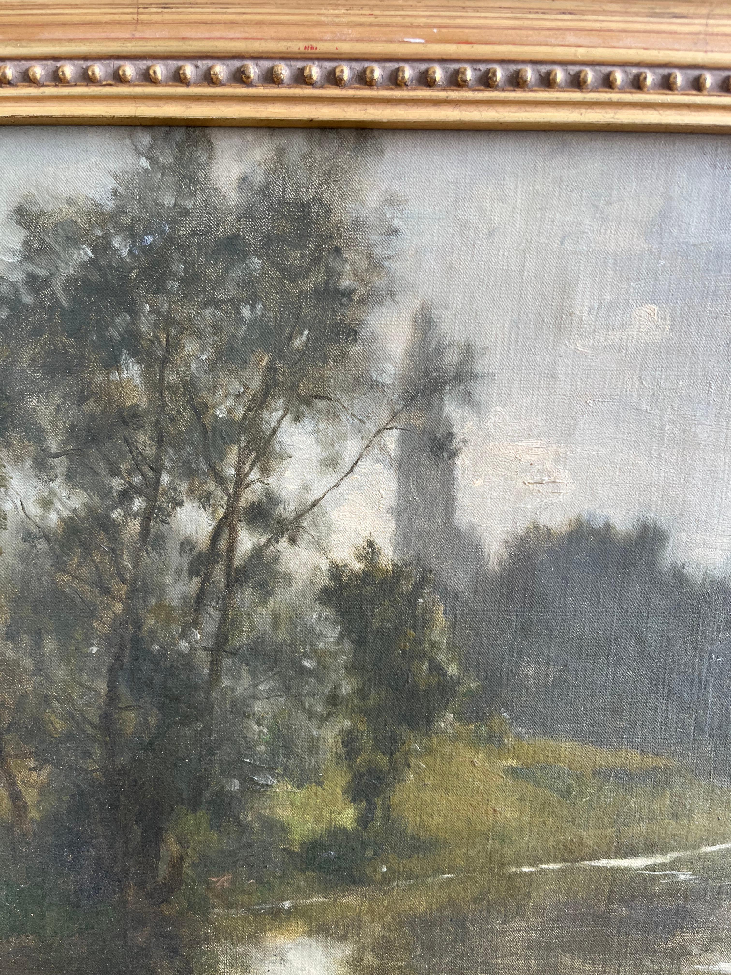 Alfred de Curzon, óleo francés del siglo XIX, paisaje fluvial en venta 6