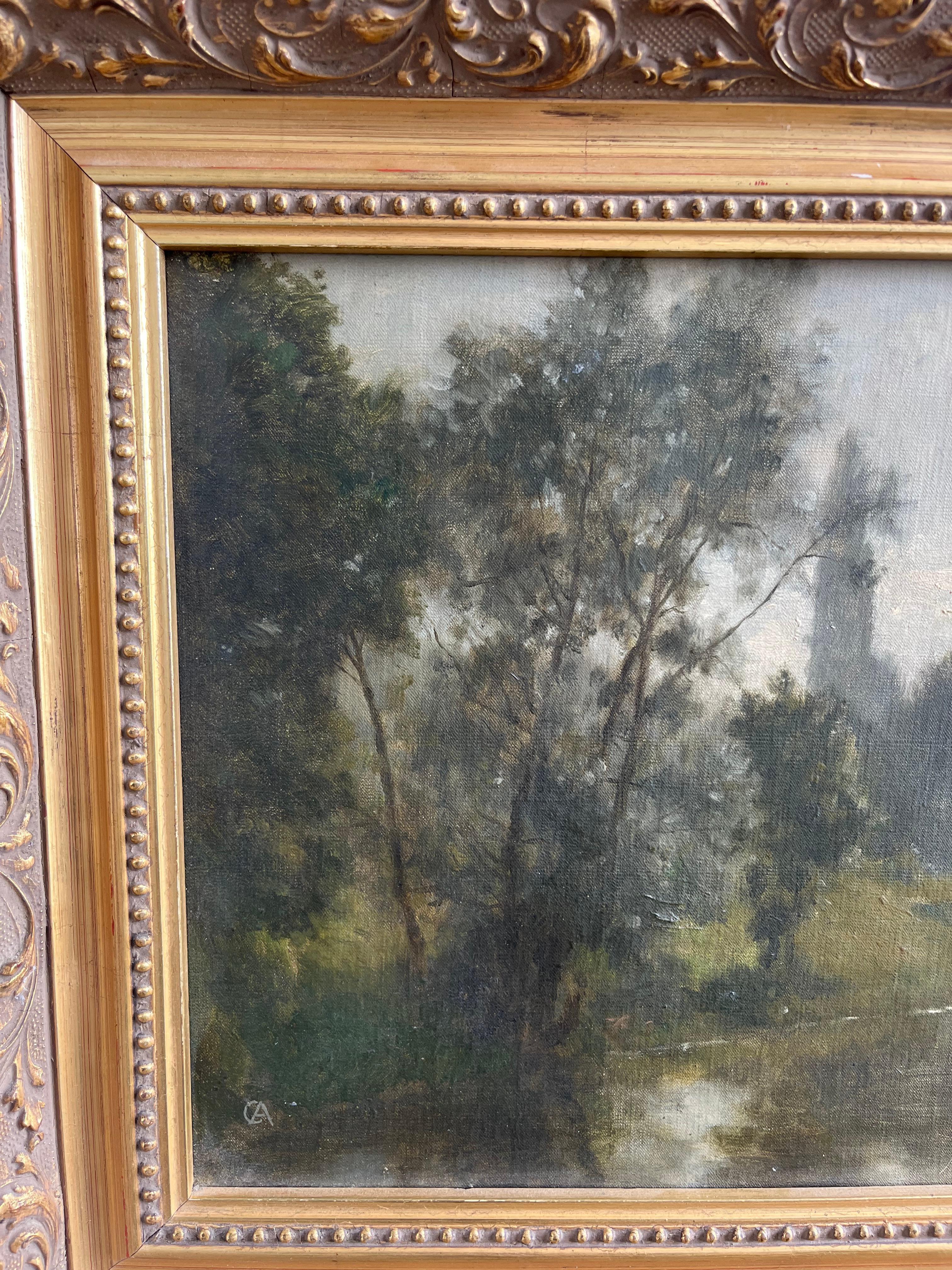 Alfred de Curzon, óleo francés del siglo XIX, paisaje fluvial en venta 7