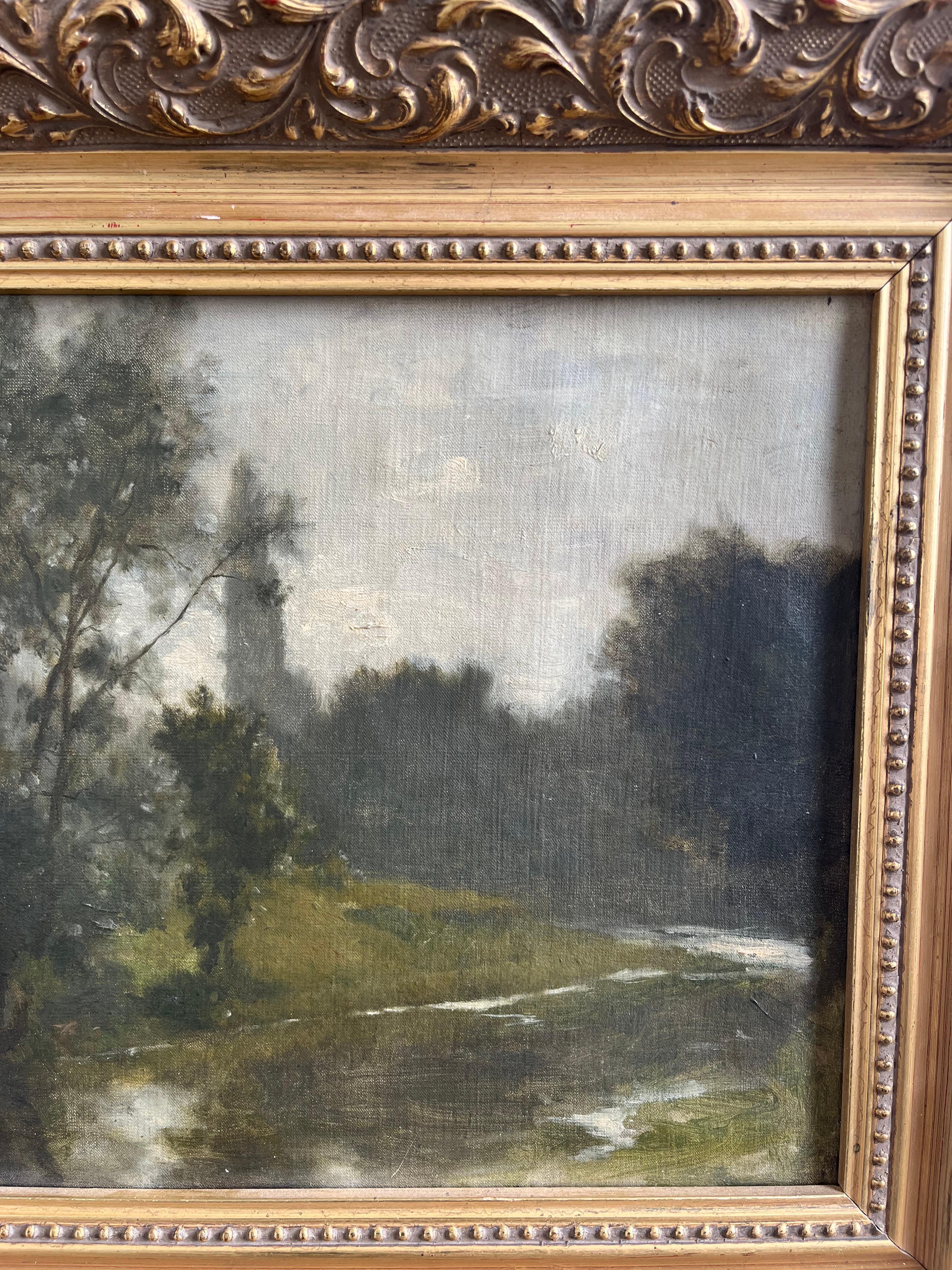 Alfred de Curzon, óleo francés del siglo XIX, paisaje fluvial en venta 8