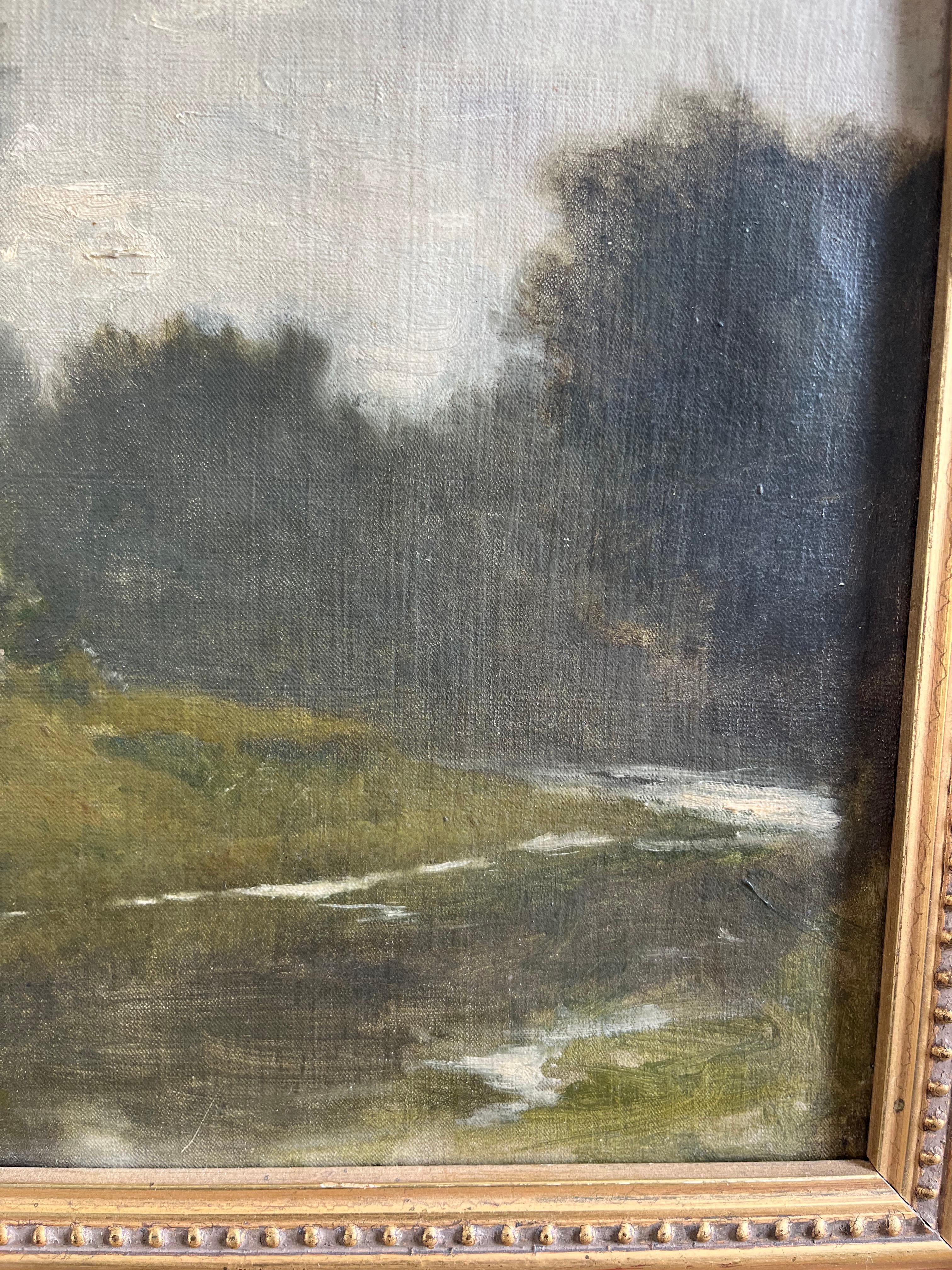 Alfred de Curzon, óleo francés del siglo XIX, paisaje fluvial en venta 9