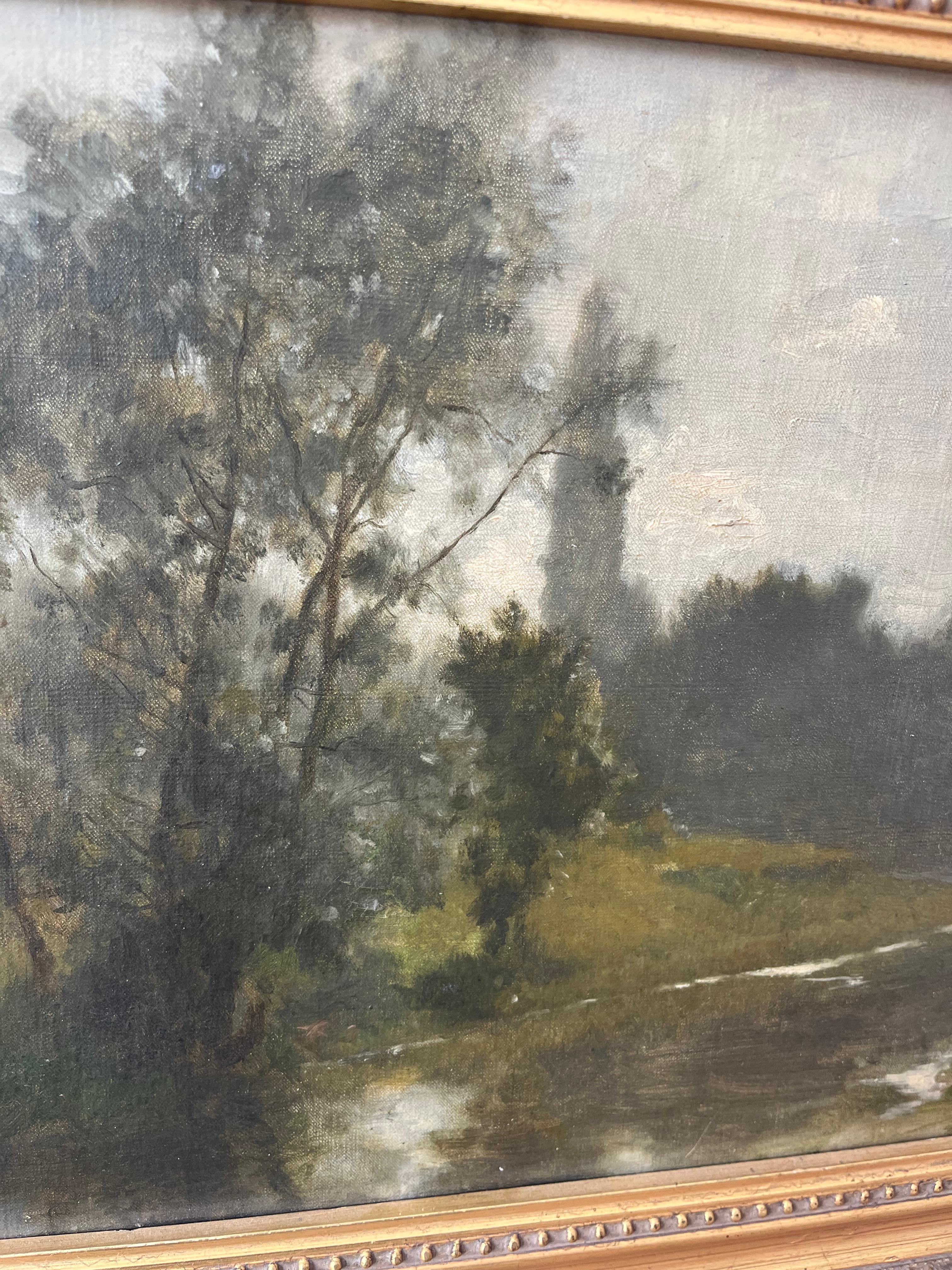 Alfred de Curzon, óleo francés del siglo XIX, paisaje fluvial en venta 1