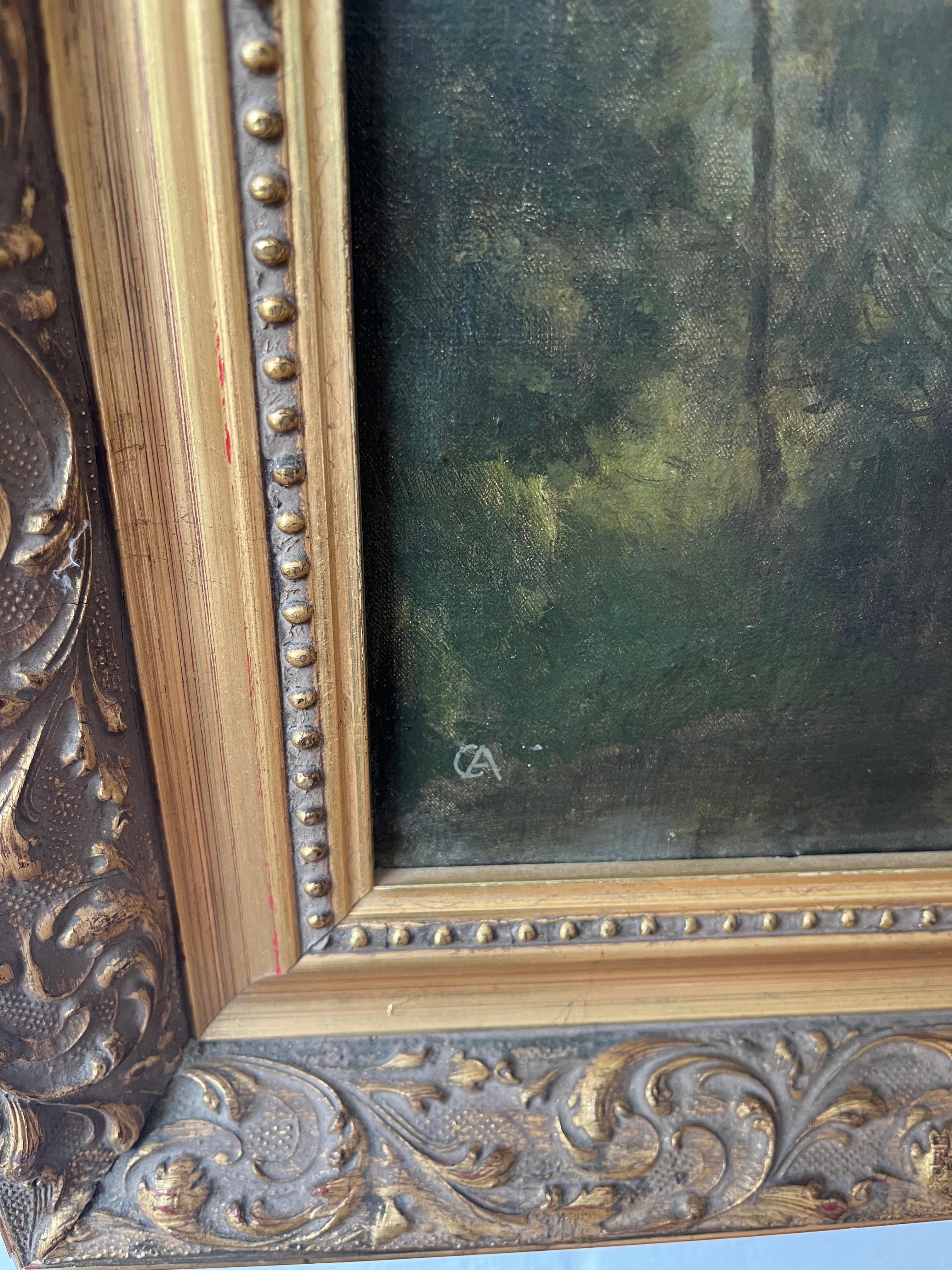 Alfred de Curzon, óleo francés del siglo XIX, paisaje fluvial en venta 4