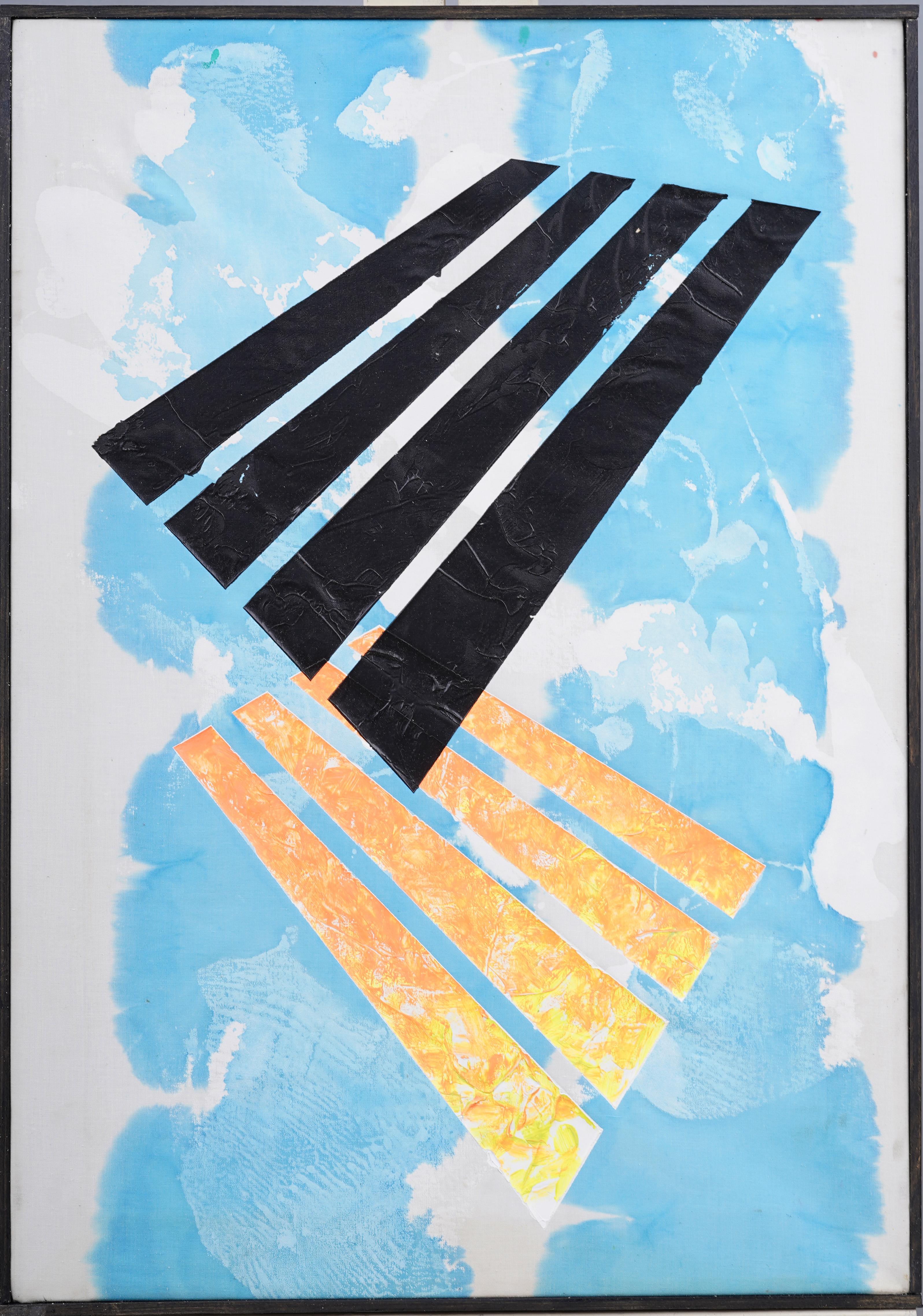 Pittura ad olio astratta surreale modernista americana d'epoca con cornice firmata