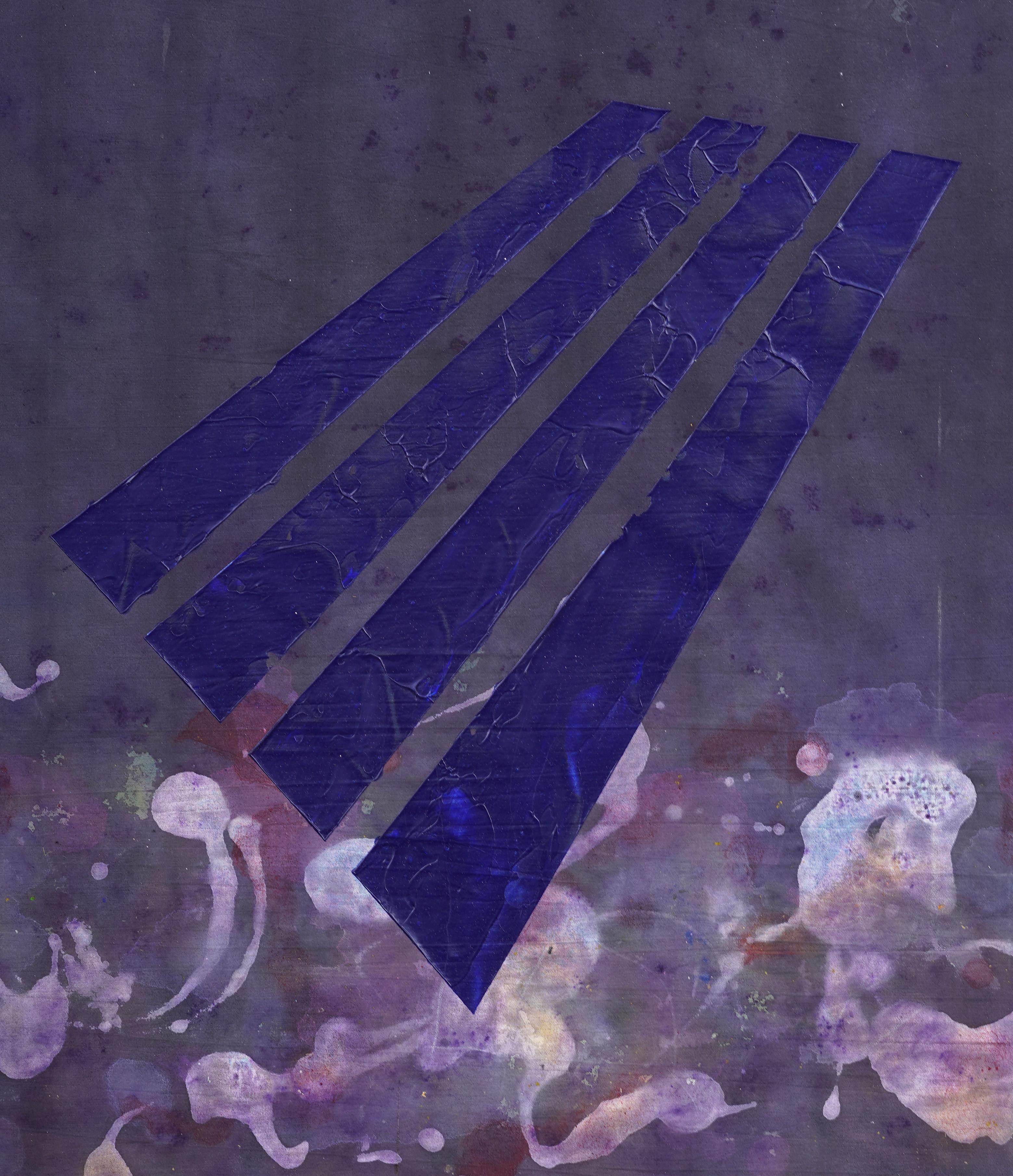 Signiertes amerikanisches surreales, abstraktes, gerahmtes Ölgemälde, Surreal, Nocturnal, Vintage (Violett), Landscape Painting, von Paul Allen Reed