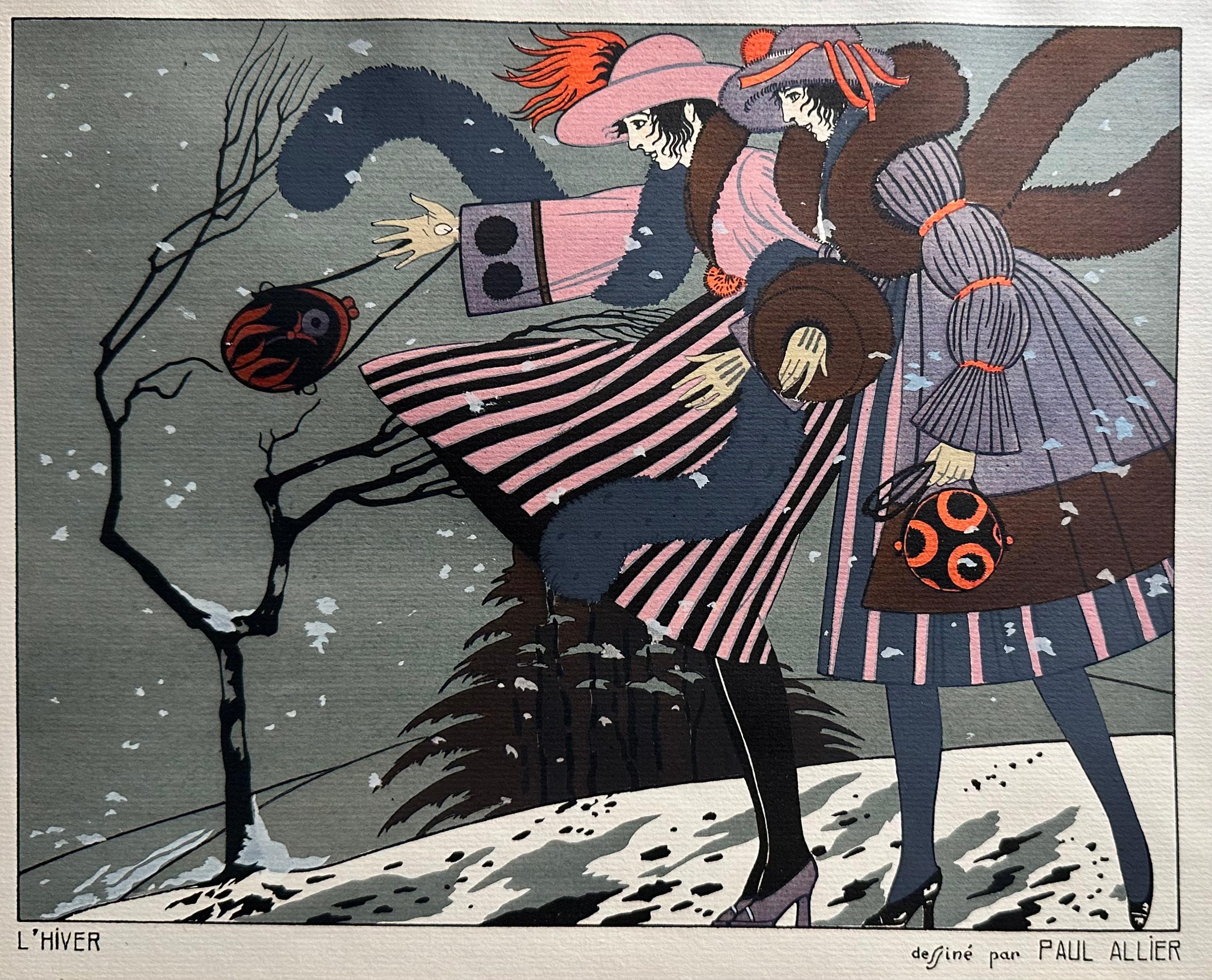 Les Quatre Saisons - Gray Figurative Print by Paul Allier