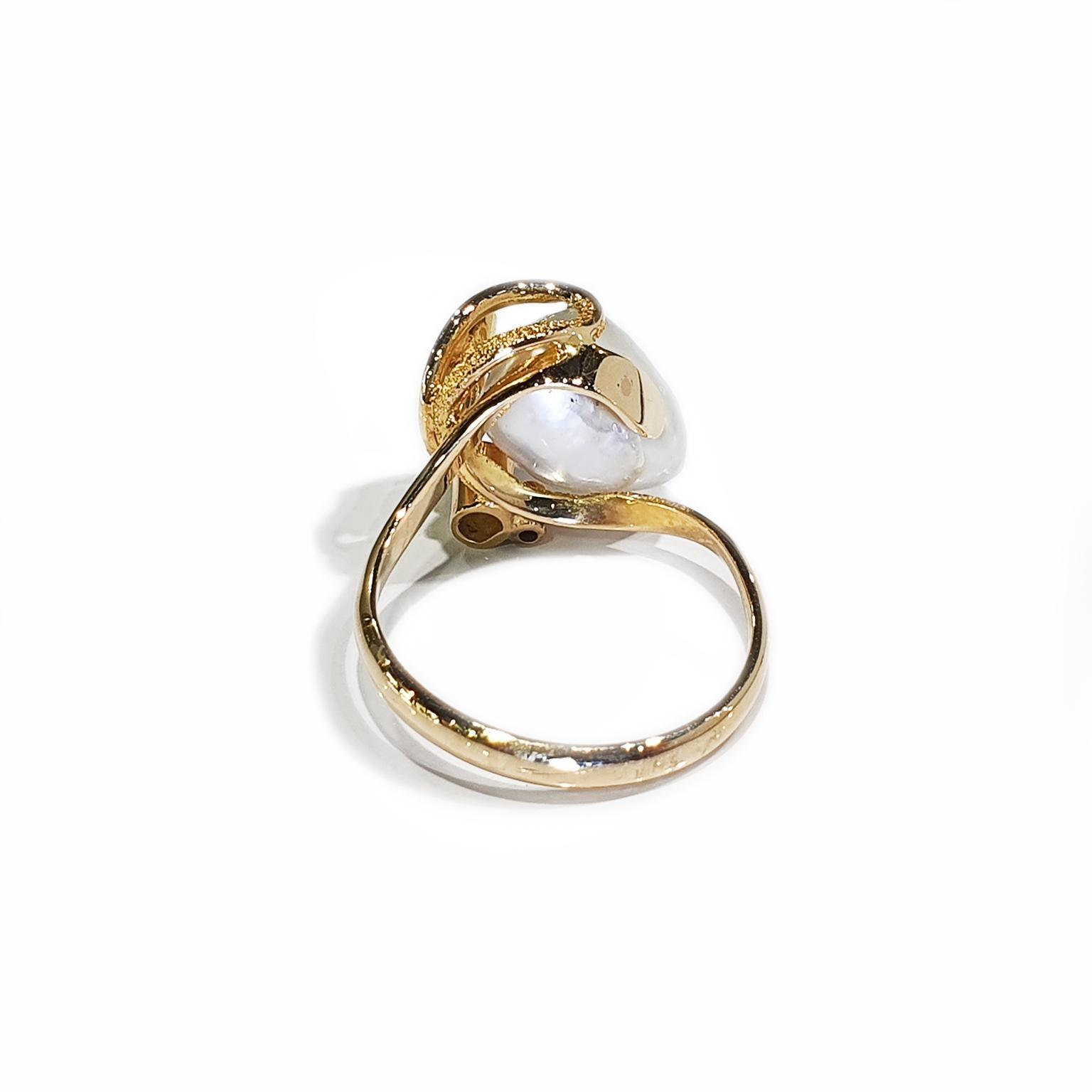 Modern Paul Amey 14K Gold, Diamond and Broome Keshi Pearl Ring For Sale
