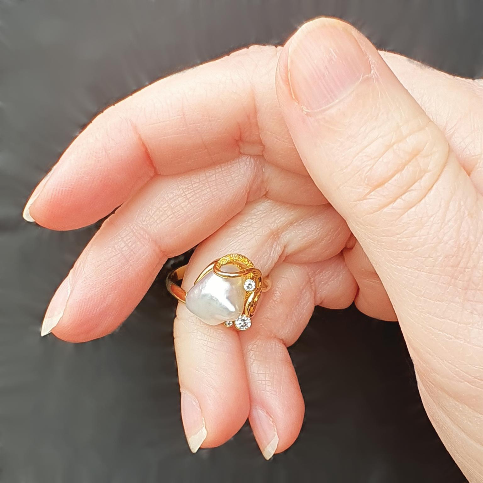 Women's Paul Amey 14K Gold, Diamond and Broome Keshi Pearl Ring For Sale