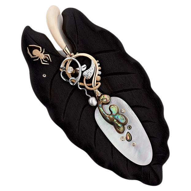 Paul Amey 9k and Diamond Caviar "Paua" Spoon with Rest Handcrafted by Artisan For Sale