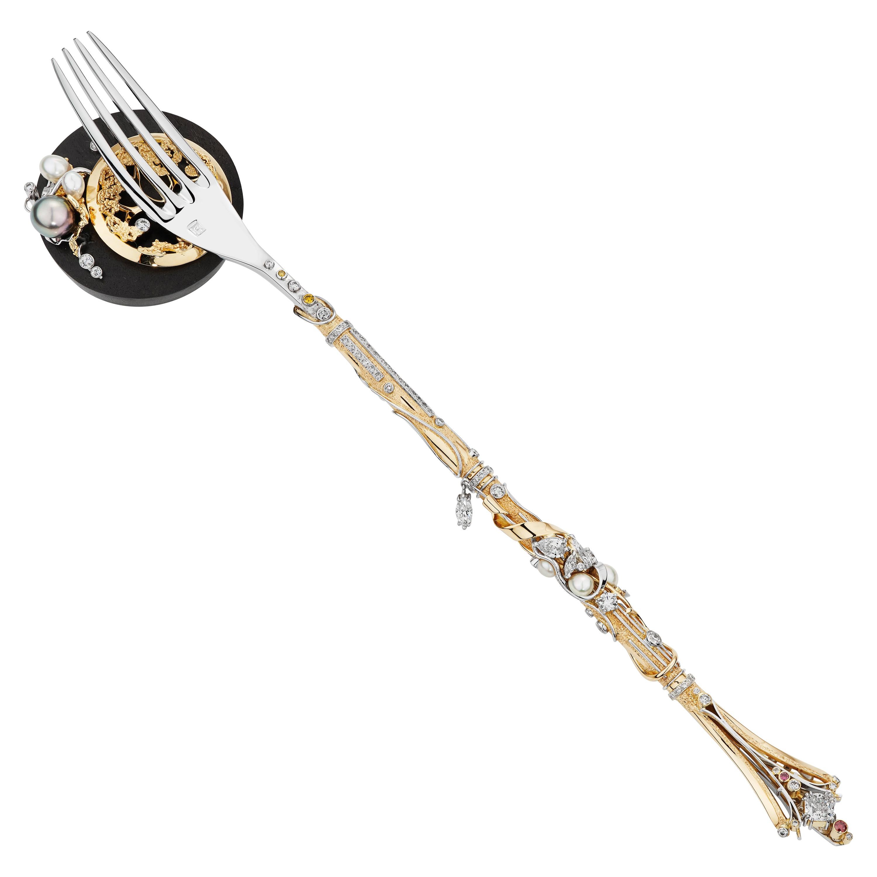 Paul Amey 18k and Diamond "Marquess" Fork Hand Crafted by Artisan For Sale