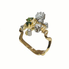 Bague "ZigZag" en or 18 carats, diamants et tourmaline chromée, réalisée à la main par Paul Amey