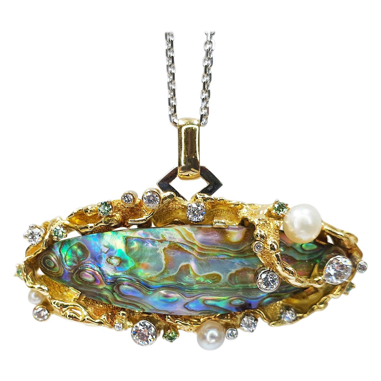 Paul Amey 18k Gold, Diamond and Paua Shell Pendant