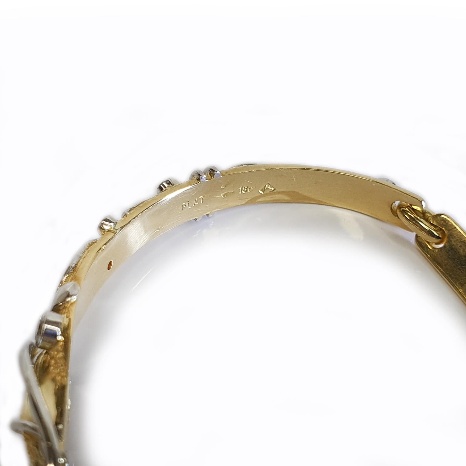 Mixed Cut Paul Amey 18K Gold, Diamond and Pink Sapphire Bangle with Platinum Vine For Sale