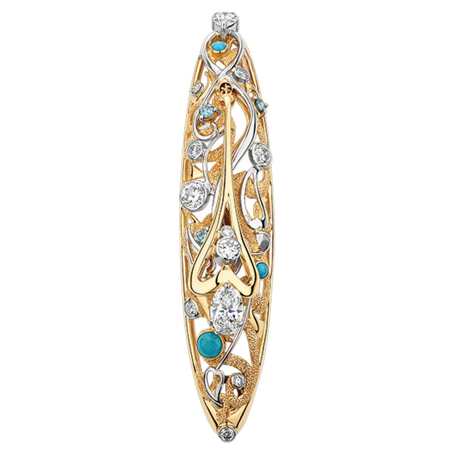 Paul Amey 18K Gold, Diamond and Turquoise "Honeymoon" Pendant For Sale