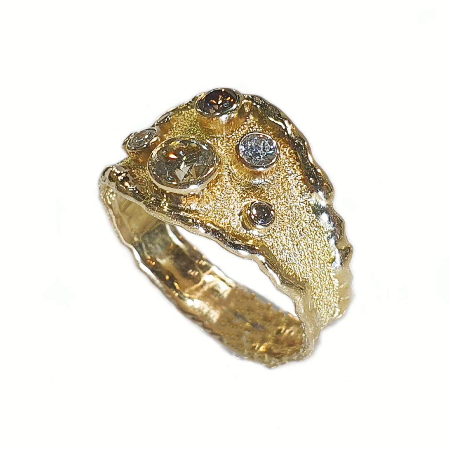 Paul Amey 18K Gold Molten Edge Argyle Typ Diamant-Ring (Kunsthandwerker*in) im Angebot
