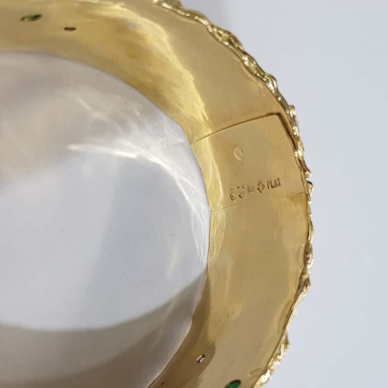 Artisan Paul Amey 18k Gold Molten Edge Tsavorite, Tourmaline and Diamond Bangle For Sale