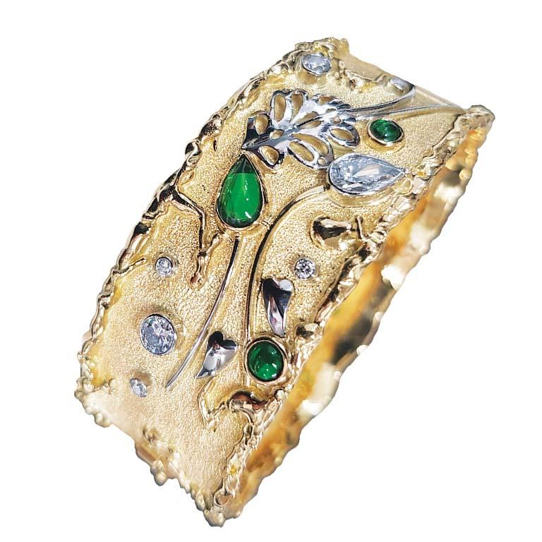 Paul Amey Bracelet jonc en or 18 carats à bord Molten Edge Tsavorite, tourmaline et diamant Neuf - En vente à Tewantin, Queensland