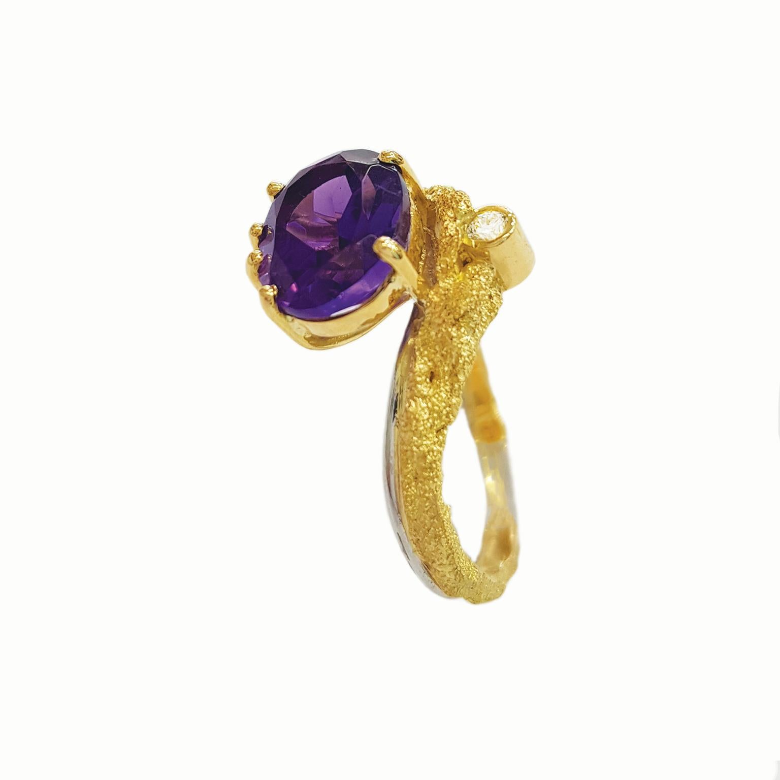 Artist Paul Amey 18K Gold, Platinum, Amethyst and Diamond Ring For Sale