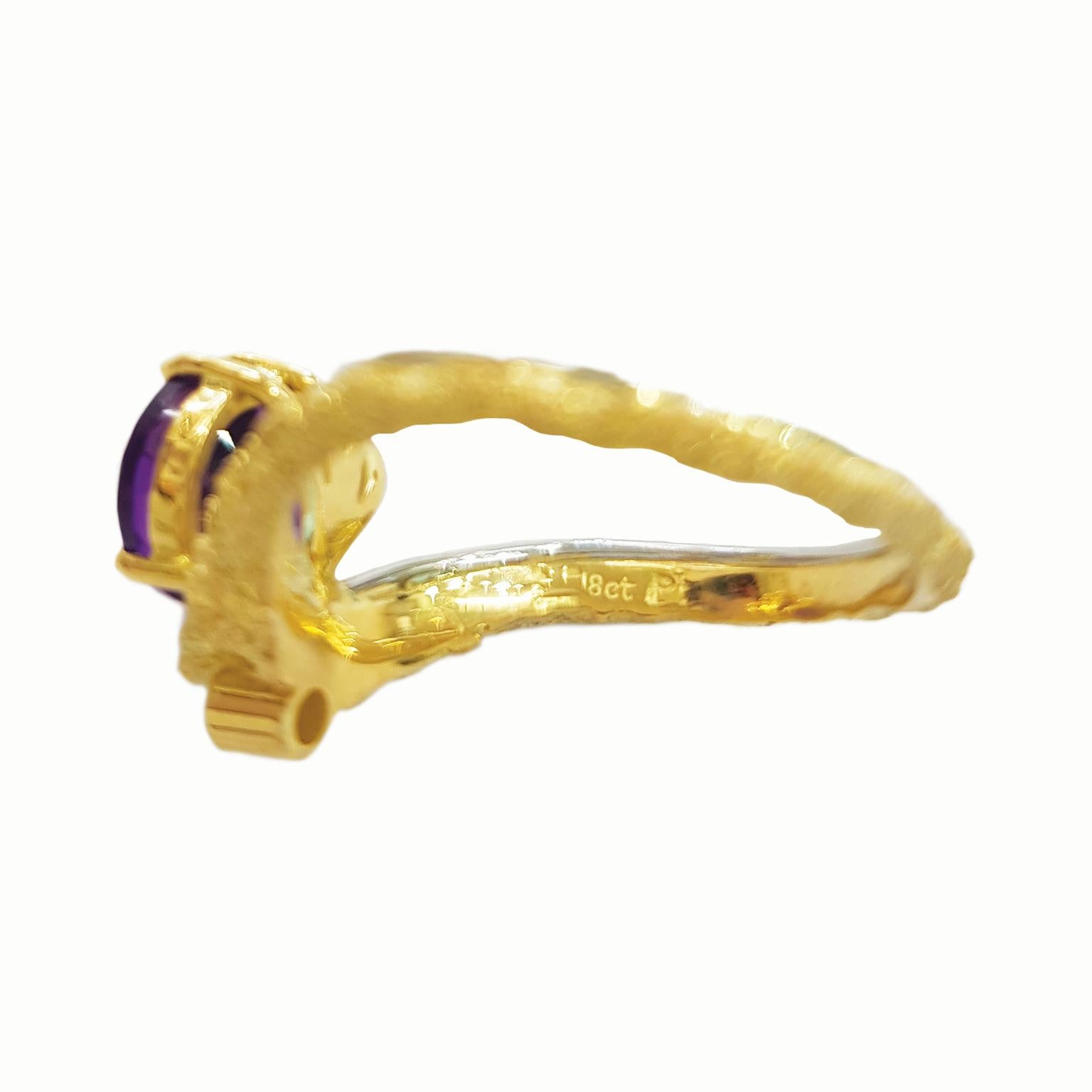 Mixed Cut Paul Amey 18K Gold, Platinum, Amethyst and Diamond Ring For Sale