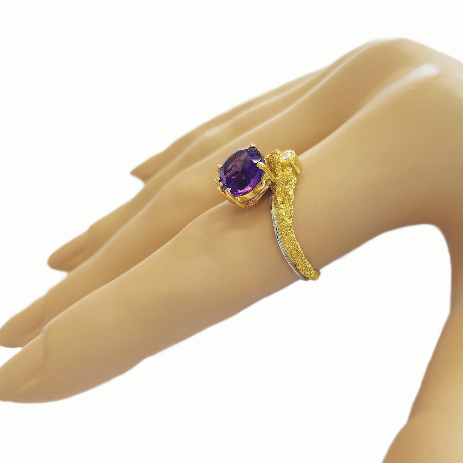 Women's or Men's Paul Amey 18K Gold, Platinum, Amethyst and Diamond Ring For Sale