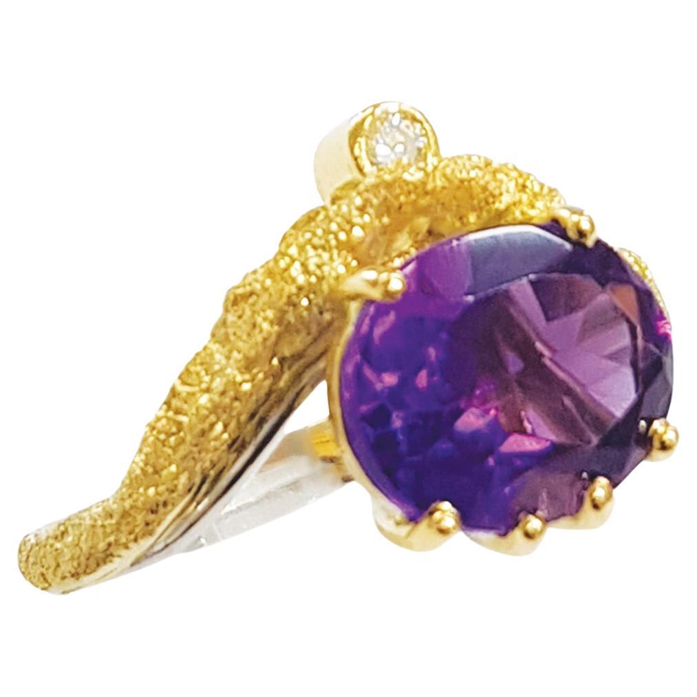 Paul Amey 18K Gold, Platinum, Amethyst and Diamond Ring For Sale