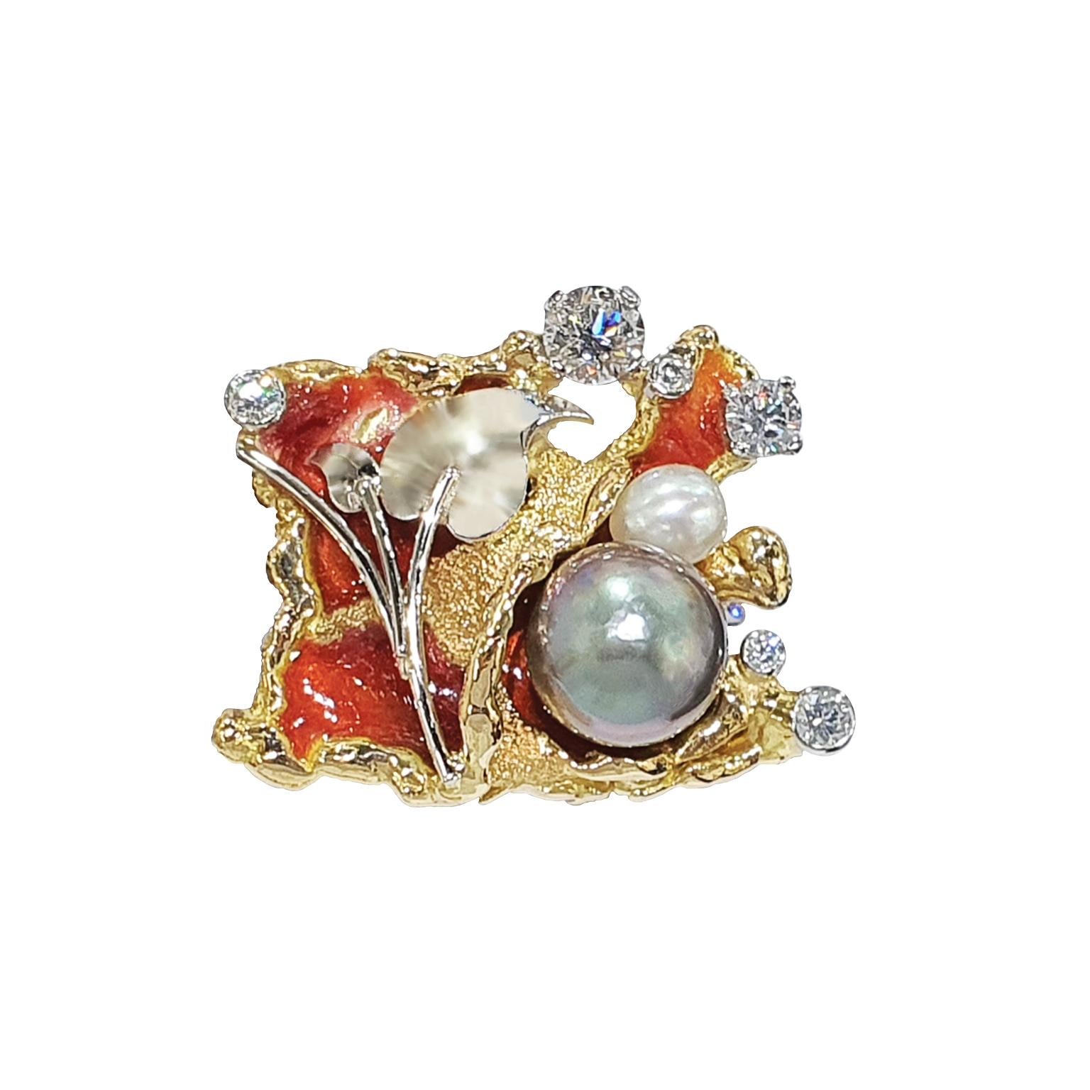 Artisan Paul Amey 18k Gold, Platinum, Diamond, Pearl and Enamel Cufflinks For Sale