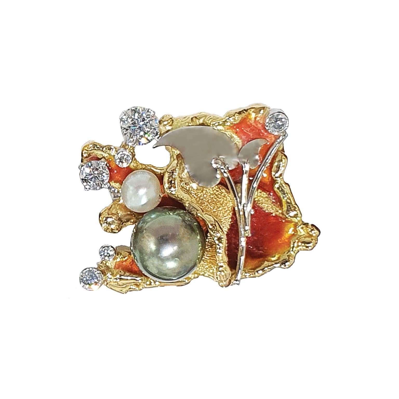 Mixed Cut Paul Amey 18k Gold, Platinum, Diamond, Pearl and Enamel Cufflinks For Sale