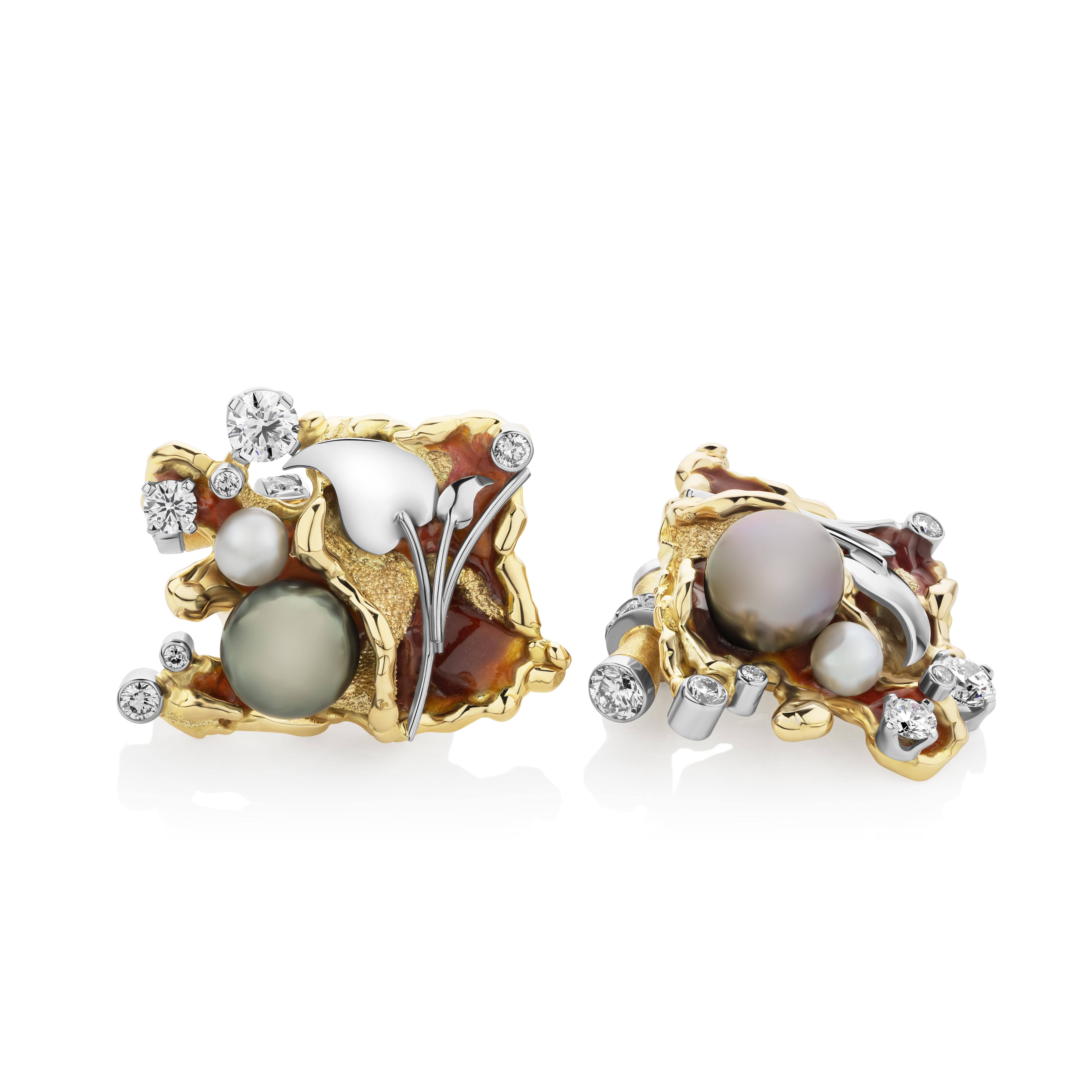 Paul Amey 18k Gold, Platinum, Diamond, Pearl and Enamel Cufflinks For Sale 1