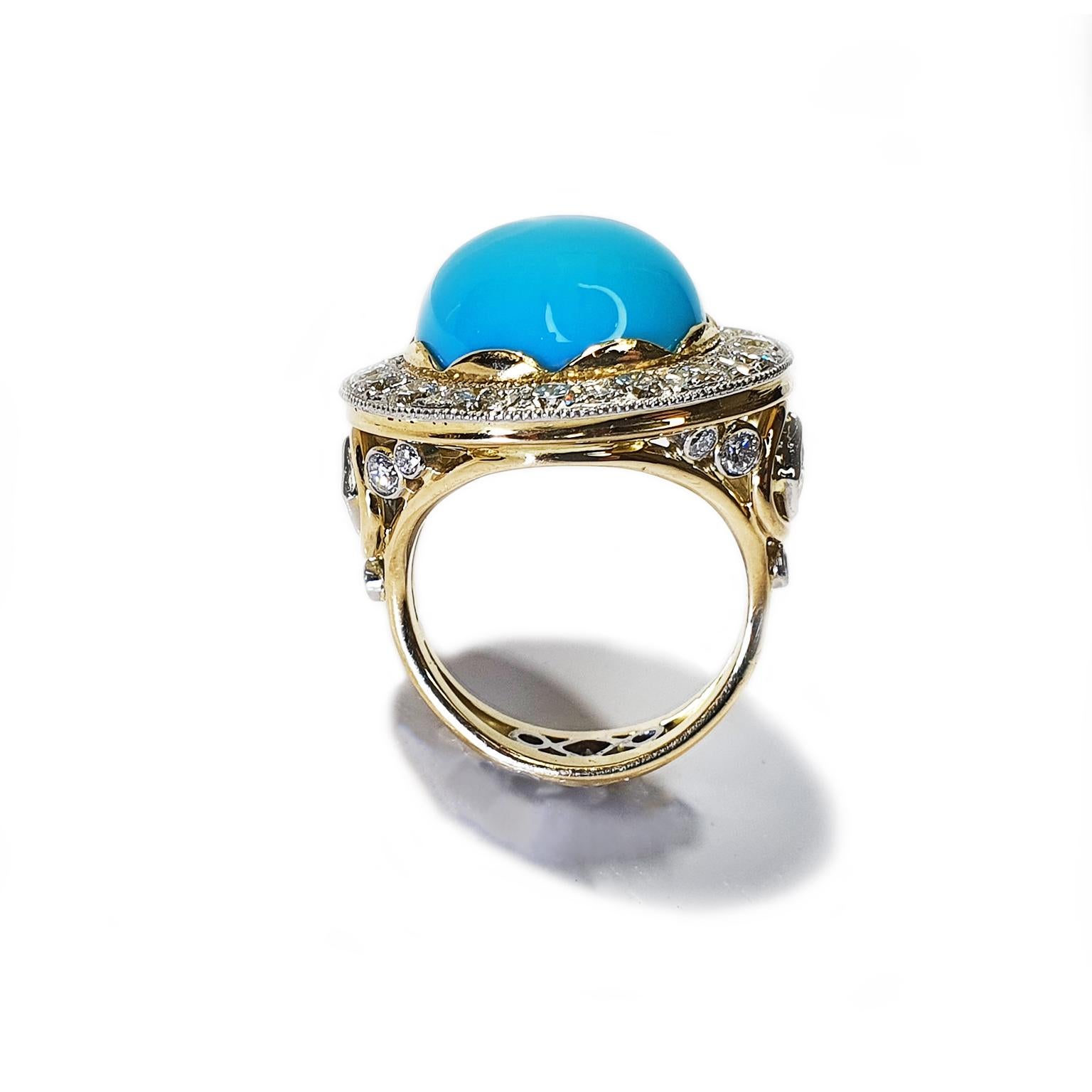 Moderne Bague en or 18 carats Paul Amey, « Sleeping Beauty », turquoise et diamants en vente