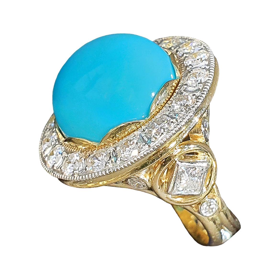 Paul Amey 18k Gold, "Sleeping Beauty" Turquoise and Diamond Dress Ring