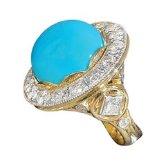 Paul Amey 18k Gold, "Sleeping Beauty" Turquoise and Diamond Dress Ring