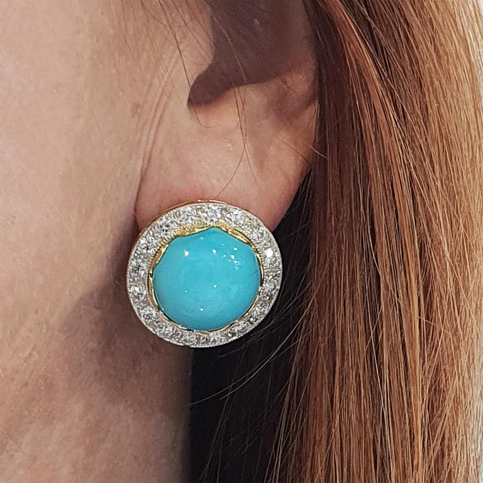 Boucles d'oreilles Paul Amey en or 18 carats, turquoise et diamant « Sleeping Beauty » Pour femmes en vente