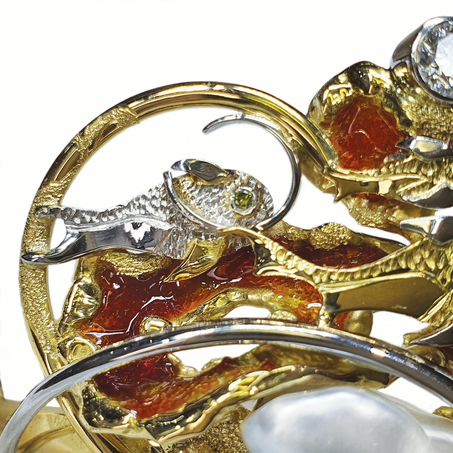 Taille mixte Bracelet jonc Paul Amey en or 18 carats, « Sleep Beauty » avec turquoise, diamants et perles en vente