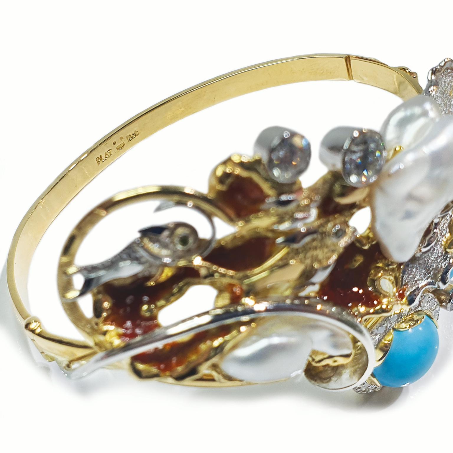 Bracelet jonc Paul Amey en or 18 carats, « Sleep Beauty » avec turquoise, diamants et perles en vente 3