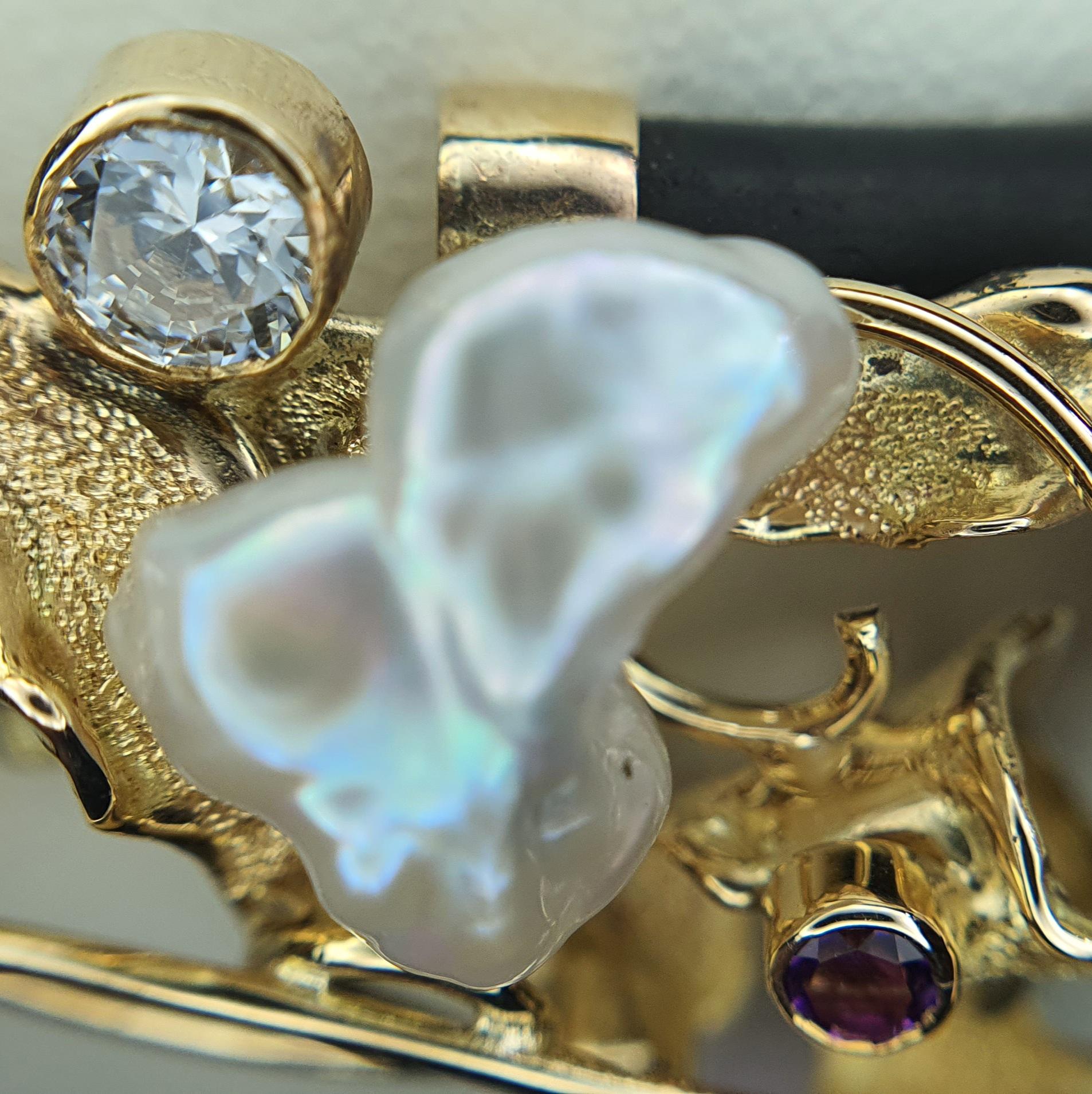 Artisan Paul Amey Pendentif en or 9 carats, perle Keshi d'eau douce en vente