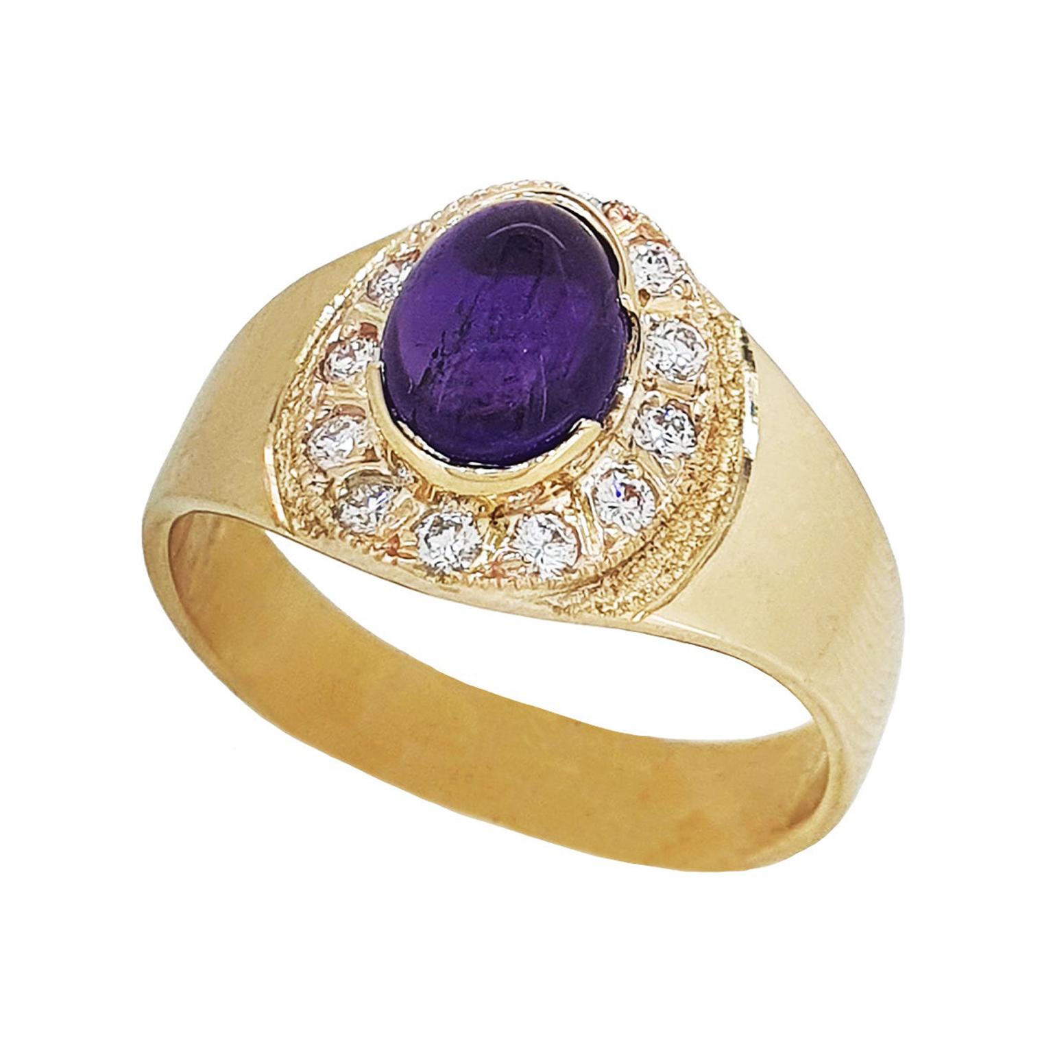 Paul Amey 9k Gold, Diamond and Amethyst Ring