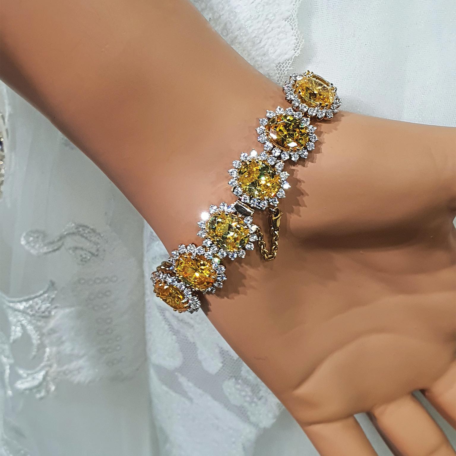 Paul Amey 9k Gold with Yellow and White Swarovski Crystal Bracelet For Sale 1
