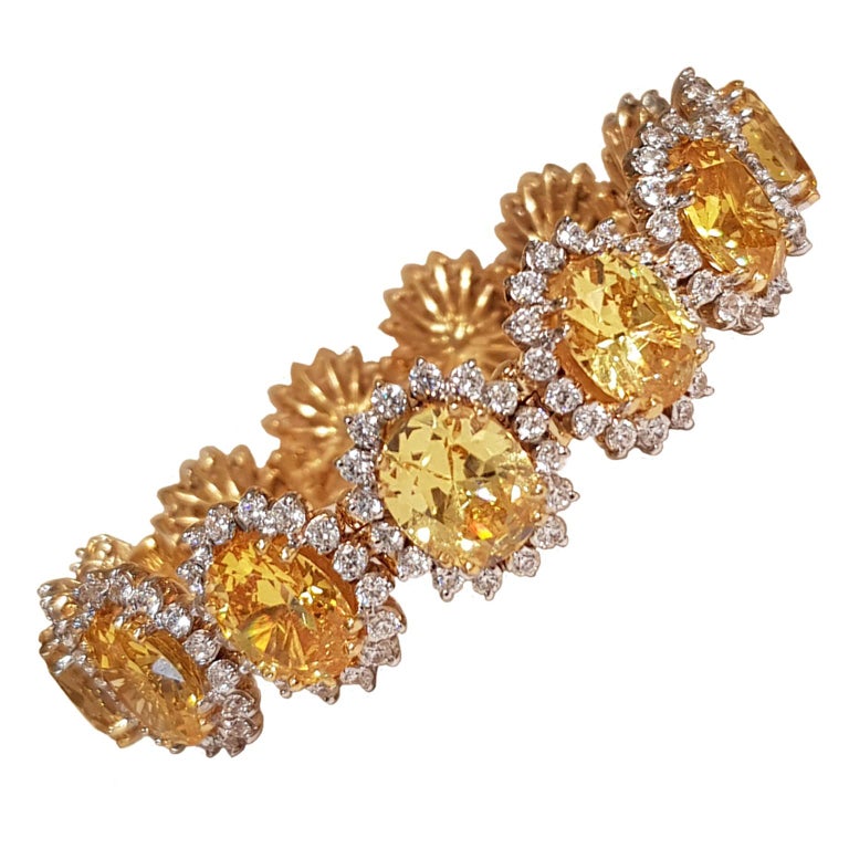 Paul Amey 9k Gold with Yellow and White Swarovski Crystal Bracelet For Sale  at 1stDibs