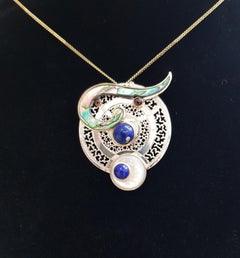 Paul Amey "Constellation" Pendant in Sterling Silver and 9K Gold and Lapis