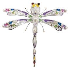 Paul Amey Dragonfly Pendant-Brooch in Sterling Silver with Diamonds and Garnets